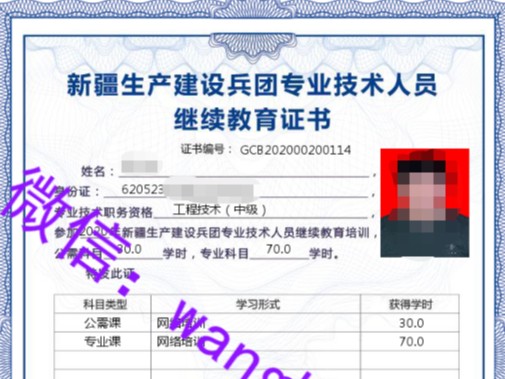 新疆生产兵团继续教育证书案例